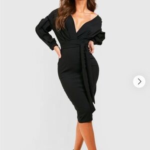 Women’s Boohoo Black Off the Shoulder Wrap Midi Dress Size 10
